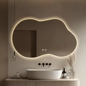 Yoding LED Bathroom Mirror Stepless Dimmable Irregular Mirror with Lights Anti-Fog Memory Waterproof Al-Alloy Lampshade Frameless Wall Smart Mirror for Horizontal/Vertical