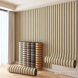 Self-Adhesive Wood Grain Wallpaper Roll, Thick Grid Straight Texture, Easy Peel & Stick Modern Home Decor, Wallcovering for Room Decoration, Decorative Wallpaper, Textured Wall Paper, Peel And Stick Wallpaper Designs