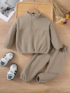 Girls' Fashion Long Sleeve Fitted Sweatshirt & Pants Set Outfit Clothes, Cute Zipper Hoodie + Drawstring Joggers, Perfect for Fall Winter Outdoor Activities