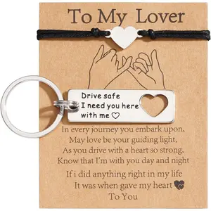 Drive Safe Heart Matching Couples Keychain Bracelet Set Jewelry for Men Him Husband Boyfriend
