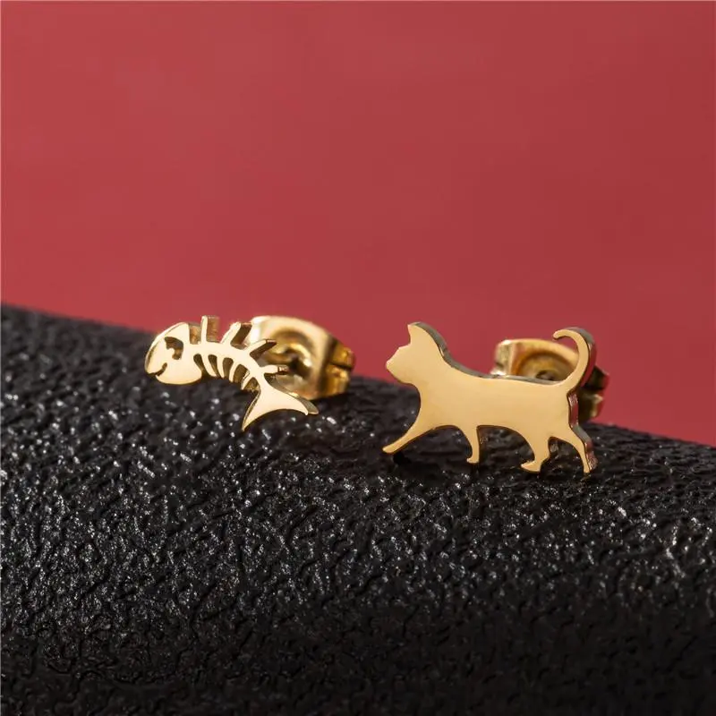 Simple Stainless Steel Fish Studs Bone Earrings Cute Small Animal Cat Earings Fashion Jewelry Female Kitten Ear Accessories 2026