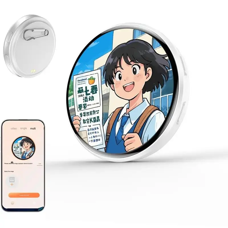 Electronic anime badges with high-definition touch screens, seven-color support lights, interactive digital photo display, digital photo pixel display, Christmas gift, unique collectible item, modern style, Digital Pin Badge