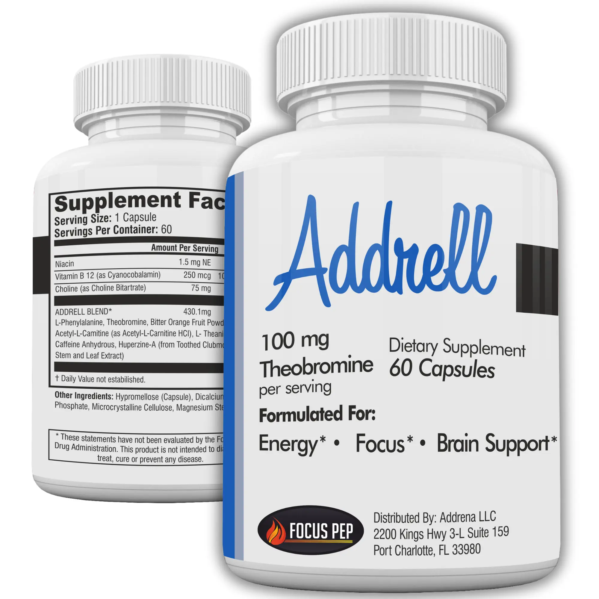Addrell Energy and Focus Supplement- 60 Dietary Vitamin Capsules