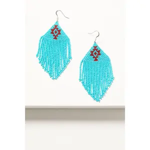 Quinley Turquoise Beaded Fringe Earrings