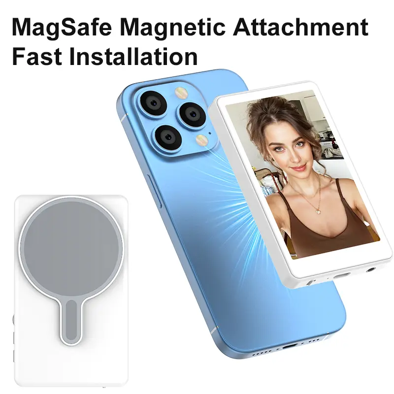 2025 New Vlog Selfie Magnetic monitor Screen Magnetic 4k Vlog Monitor  - Wireless 1080P 30fps Recording, Phone Rear Camera with Built-in IE Screen for Live Streaming for outdoorfun Smartphone Grey