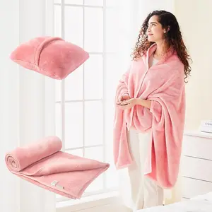 Shawl Blanket Pillow 2-in-1 with Sleeves for Office, Work,  (Blossom , 40x60) - Wearable Adult  Coat Poncho, Airplane Travel Set, Fleece  Wrap for Men and Women