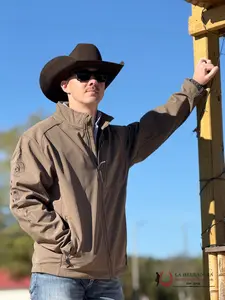 ARIAT JACKET LOGO 2.0 SOFTSEHLL CROCODILE HEATHER- 8157 Men's Fitted Long Sleeve Casual Coats Beige Plain with Zippered Pocket & Adjustable Wrist Straps