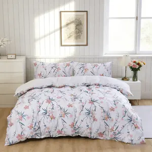 Spring Plant Leaf Floral Print Bedding Set 3 Piece, Decorative Bedding Set, Soft Bedding Sets, Includes 1 Duvet Cover+ 2 Pillowcases, No Insert Cozy Romantic Bedroom Decor, Perfect Gift