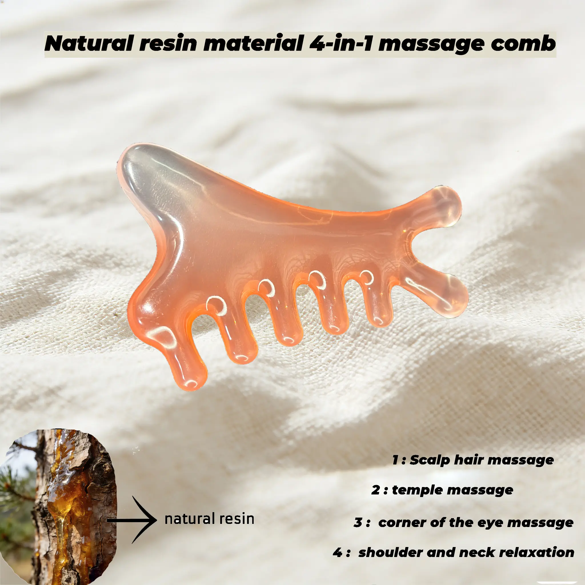 4-in-1 Portable Gua Sha Comb, Smooth Resin Beauty Massager for Anti-Frizz Scalp Care, Face, and Body Stress Relief, Beauty Massagers, Travel Size, Hair Tools, Adults, Shoulder, Eco Friendly, Gentle, Daily