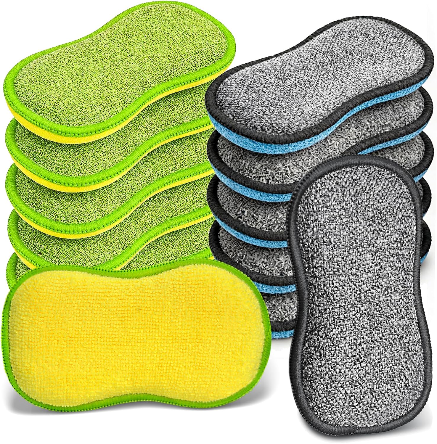 Dish Sponges Kitchen, 12 Pack Multi-Purpose Microfiber Scrub Sponge - Dual-Sided Heavy Duty Non-Scratch Scrubber, Reusable Cleaning Sponge for Dishes, Pots, Pans, Stovetop & Sink