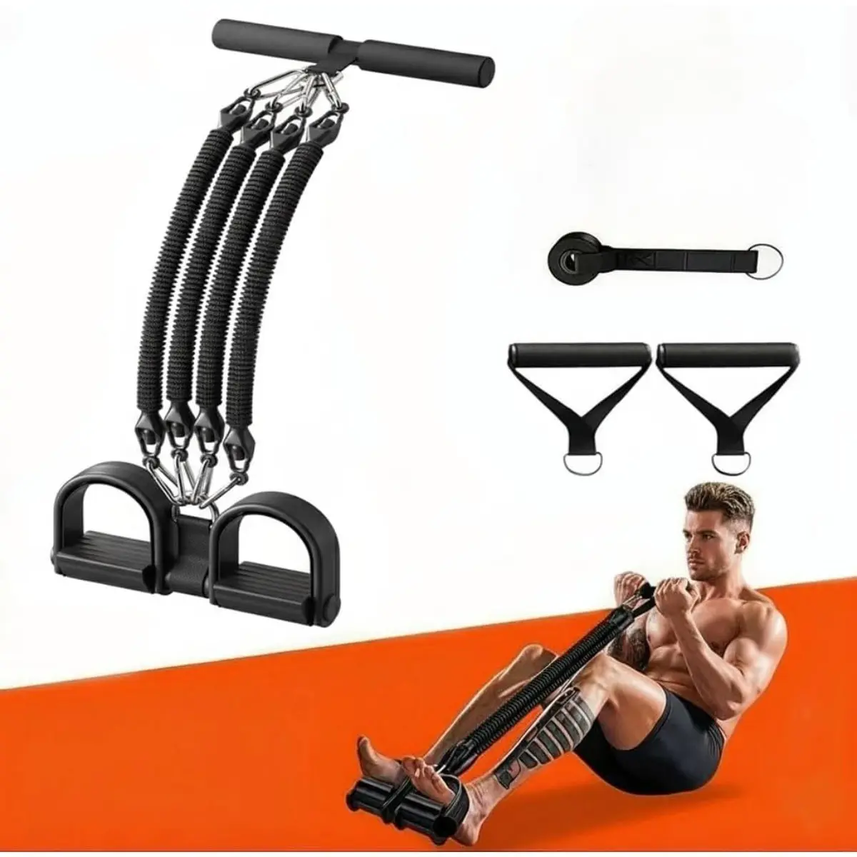 Upgraded 4 Tube Fitness Resistance Band with Foot Pedal Ankle Stretcher Latest Elastic Exercise Band for Sit Ups Ab Training Home Gym Equipment for Men Women
