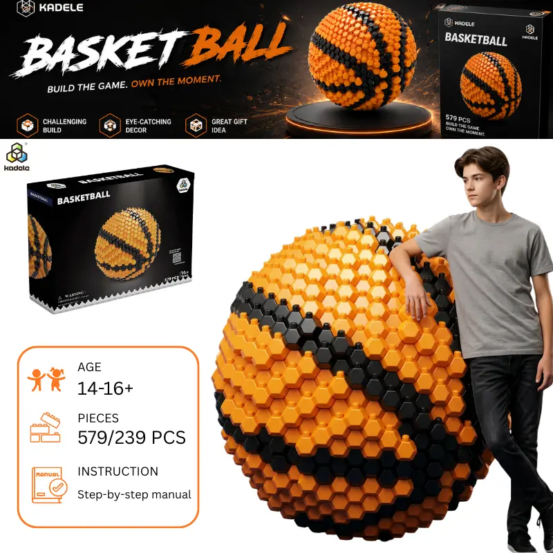 KADELE Basketball Building Blocks Set - DIY STEM Construction Kit, Basketball Fan Collectible Model, Sports Desk Decoration Gift for Teens & Adults Age 14-16+ Boys Girls Men Women