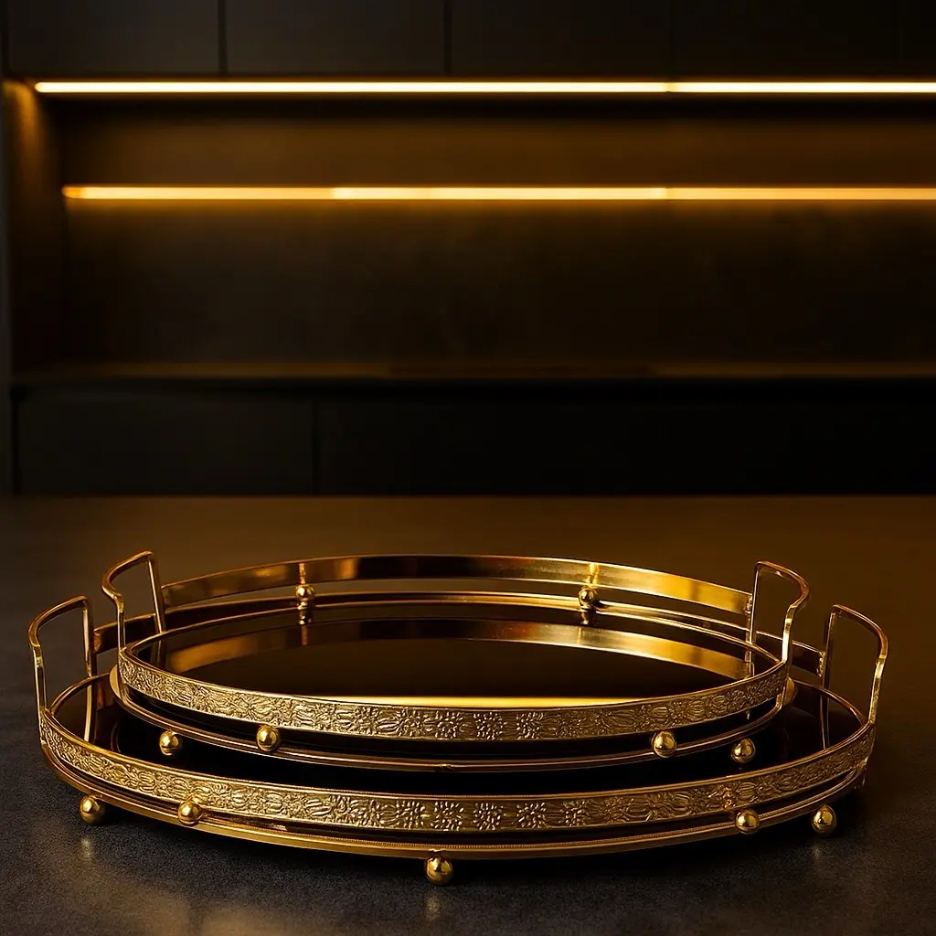 Golden Trays - Elegant Design with Decorative Elements and Golden Finish