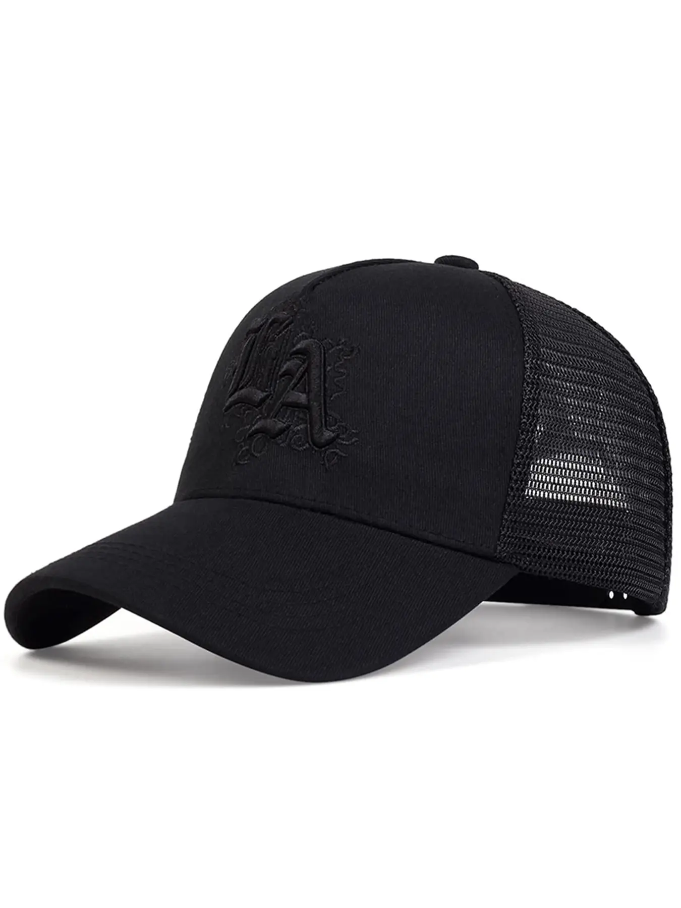 Unisex La Embroidered, Adjustable Sun Protection Hat, Casual Woven Fitted Cap, Baseball Cap Adjustable for Spring & Fall Travel Beach Vacation, Adjustable Snapback Cap