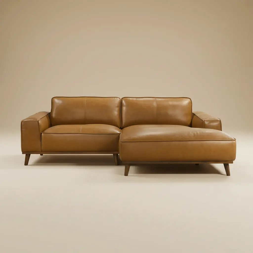 Clifton Tan Leather Sectional Sofa Right Facing Chaise