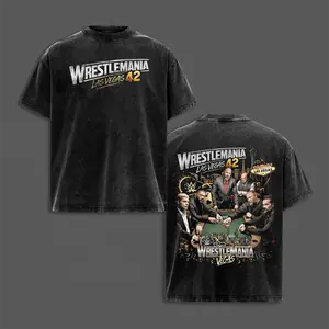 WrestleMania Las Vegas 42 WWE Inspred Graphic T-Shirt, WrestleMania 42 Vegas Event Washed Shirt, Roman Reigns Cody Rhodes Rhea Ripley Seth Rollins Wrestling Fan Tee, WWE Casino Vegas Style Vintage Streetwear Shirt, Pro Wrestling WrestleMania Fan Gift