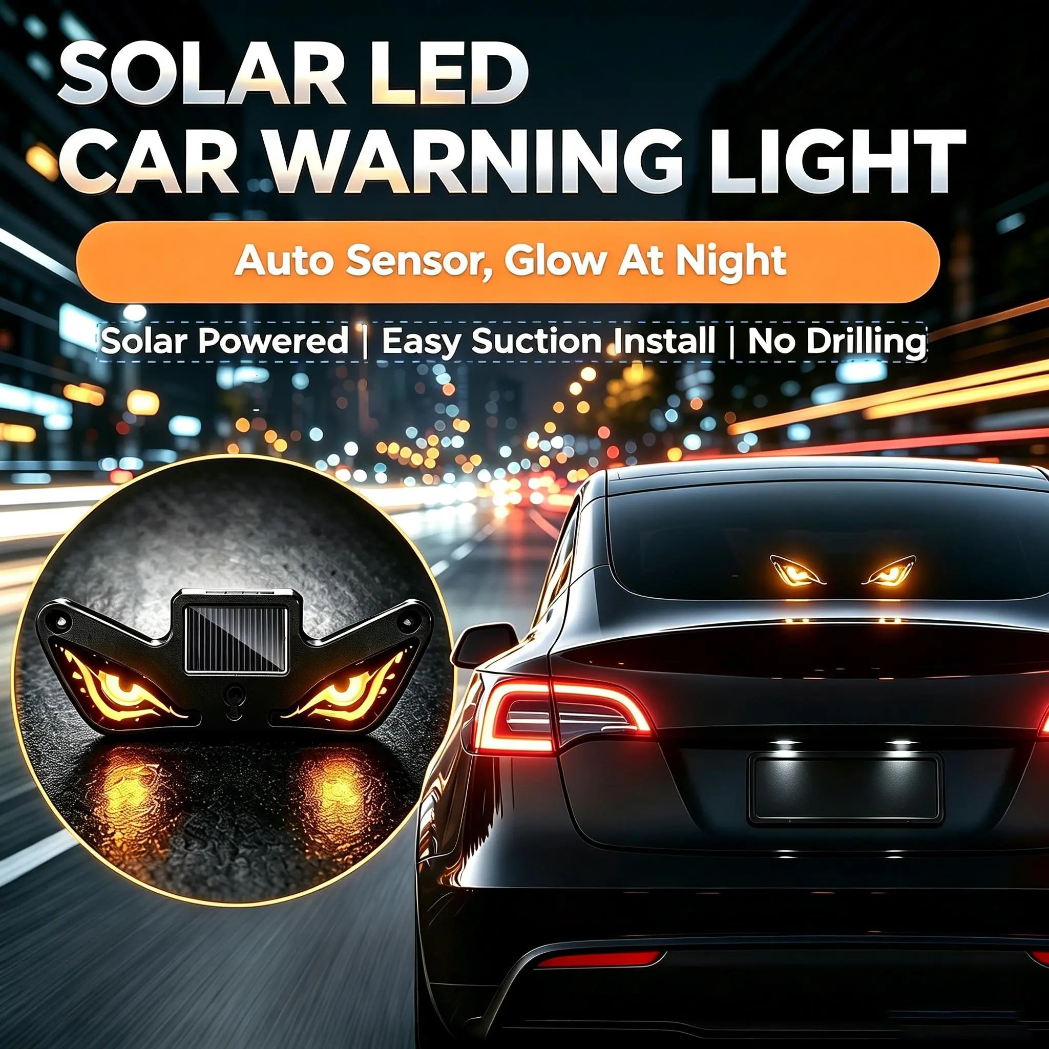 DIYCOM Light sensor vibration strobe lamp solar type-C glass window suction cup LED demonic eye four-color selectable campingessentials