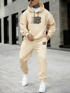 Plus Size Set, Letter Pattern Hoodie and Jogger Pants, Casual Style, Comfortable Fit, Daily Wear, Long Sleeve, Fall & Winter