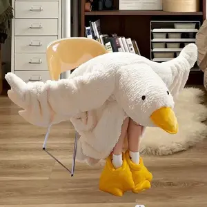 New Thicken Coral Fleece Hooded Robe Big Goose Nightgown Funny Goose Couple Cute Cartoon Sleepwear Cosplay Duck Home Clothes