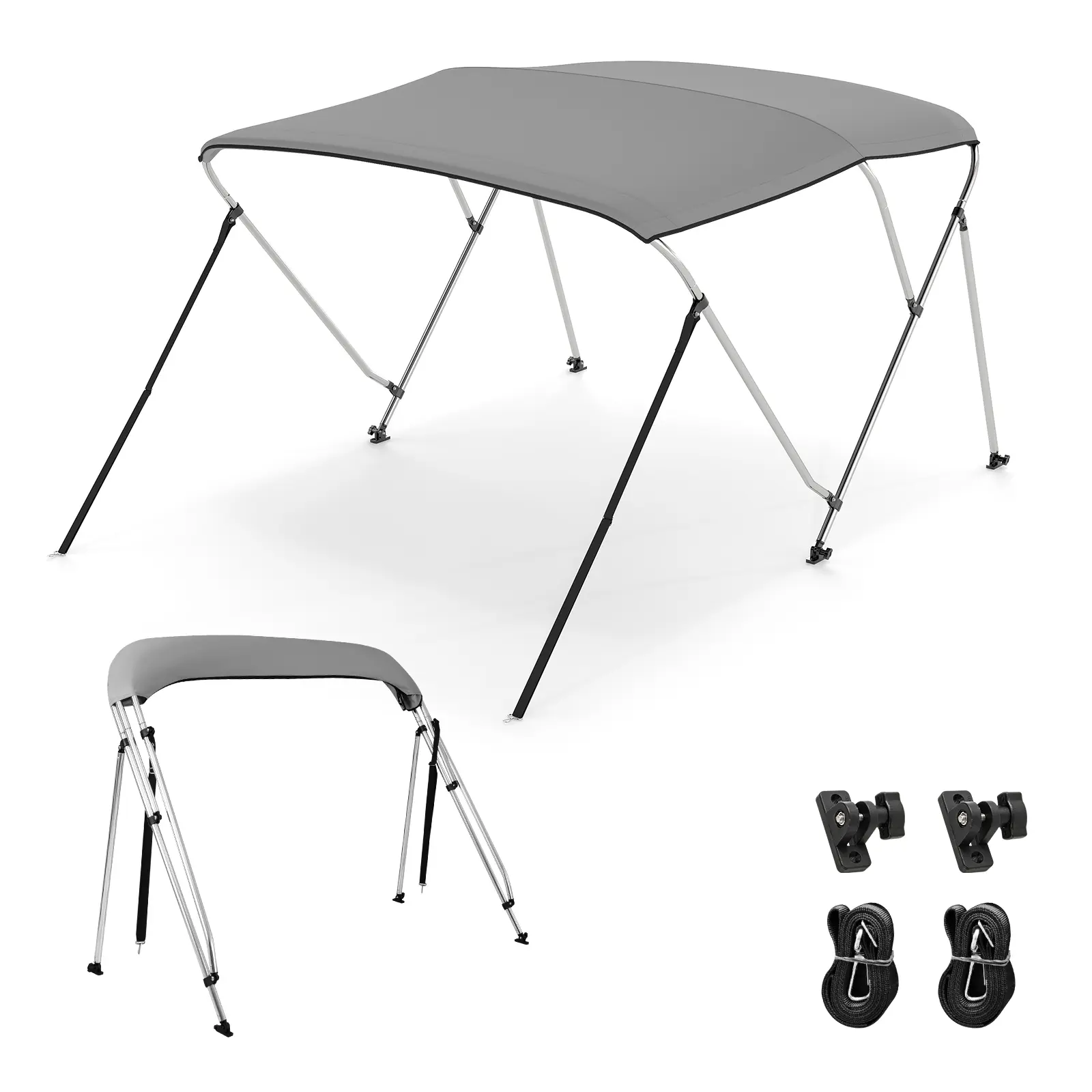 COSTWAY - 3-Bow/4-Bow Boat Bimini Top Sun Shade Boat Canopy with Storage Boot-3-Bow