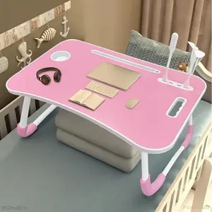 1pc Oversized Portable Laptop Bed Table - Foldable & Durable Wooden Computer Tray with Cup Holder, Drawer, USB, Fan & Light - Ideal for Reading, Writing on Bed, Sofa, Floor - Sleek  Design, Portable Work Station |       Modern Portable Table |    AB12Peak