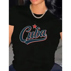 Cuban Italic Font Women'S Comfort Tee technoblade merch Casual Round Neck shirts women brandy melville outfits Cotton Fabric shirts women vintage graphic tees