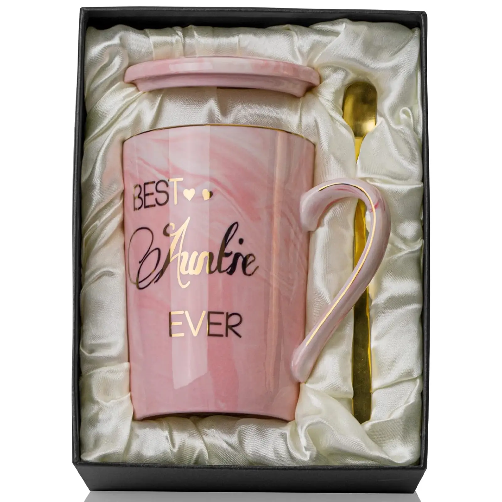 Biching Auntie Gifts, Mother's Day Gift for Auntie, 14OZ Pink Ceramic Coffee Mug with Gold Printing Dishwasher Safe Microwave Safe Best Auntie Birthday Gift from Niece Nephew