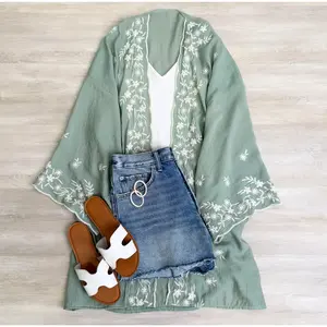 Denise  Floral Embroidered Lightweight Kimono Cardigan