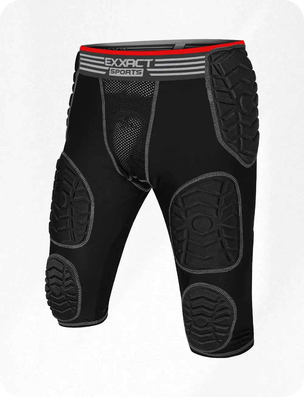Exxact Sports Combat 7-Pad Adult Football Girdle for Men with Cup Pocket, Padded Compression Shorts with Integrated Pads, Men's Girdle Football Black (Adult)