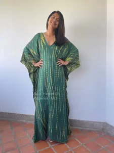 A-108 Green Tie Dye Silky Kaftan Beautiful Caftan For Women Mumu Dress Womens Clothing Lounge And Sleepwear Plus Size Resort Wear