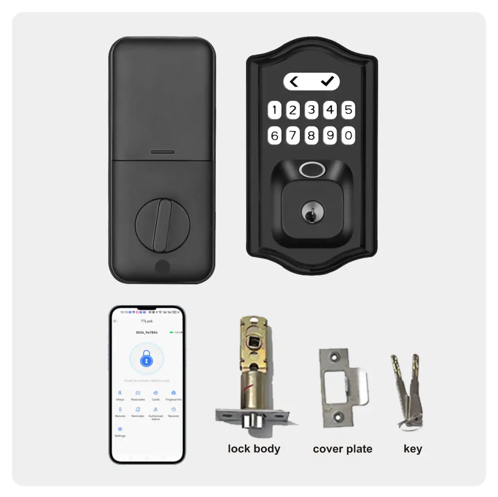 Home Use Smart Fingerprint Door Lock for Wooden Doors - Smart Home Gadgets, Multi-Method App Control Lock with 4 Unlocking Ways (Fingerprint, Password, Key, Tuya APP), 100-Storage Capacity, AA Battery Powered, Emergency Power Interface