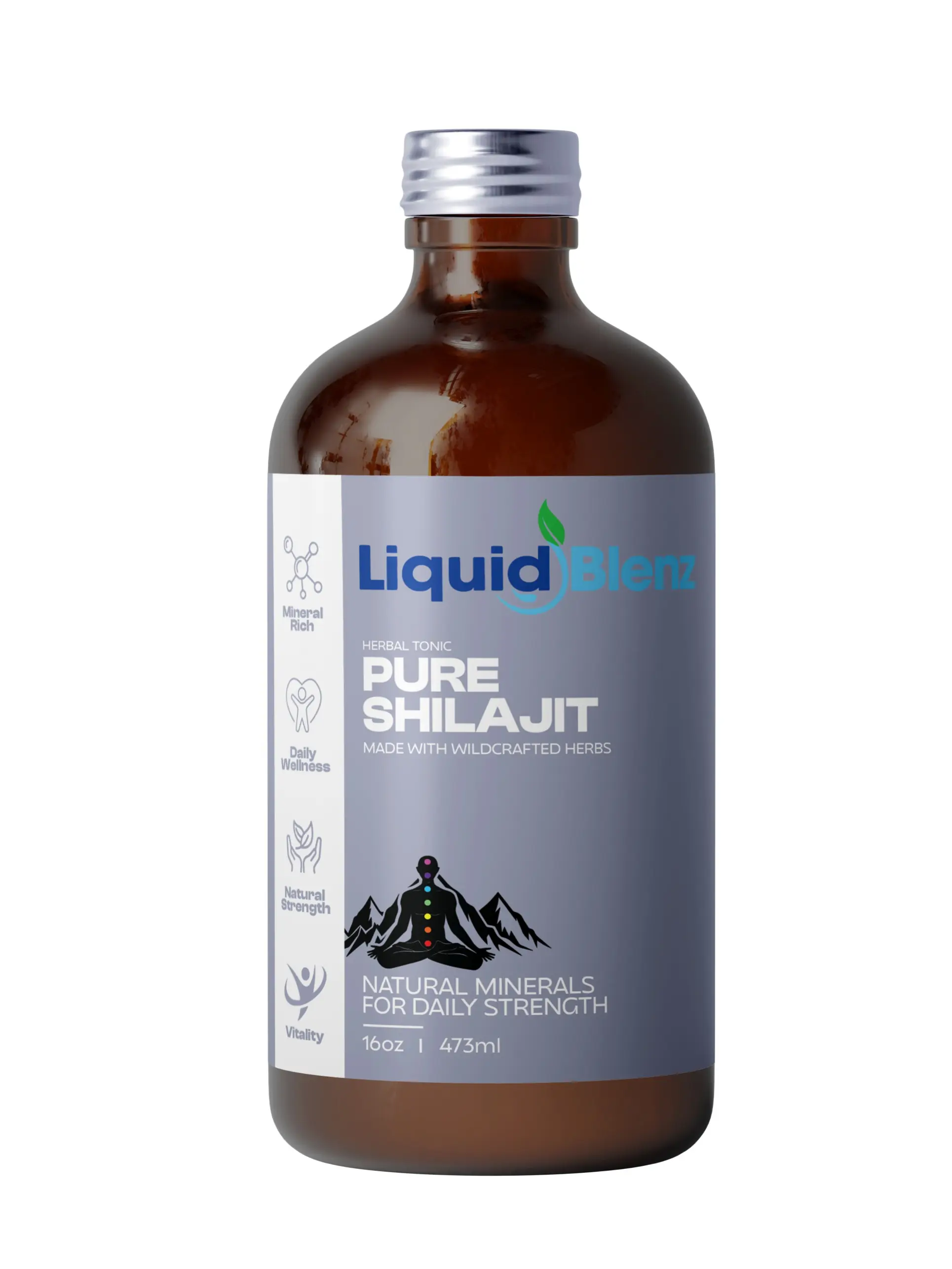 LiquidBlenz Pure Shilajit Tonic - Adult Herbal Adaptogen Supplement with Ashwagandha, Maca, Ginseng, 20 Herbs, Minerals for Energy, Stamina, Strong Youth Support, Made in USA