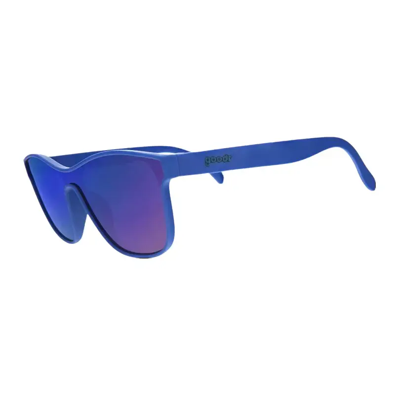 goodr Best Dystopia Ever Medium Size (VRG) Solid Blue Frame with Purple Lens, UV400, No Slip No Bounce No Tangle