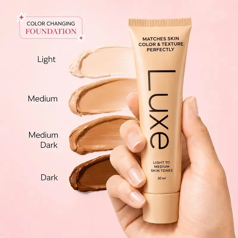 Luxe Color Changing Foundation for Women | Adaptive Skin Tone Matching Foundation | Buildable Coverage with Natural Dewy Finish | Lightweight, 12-Hour Wear | Light to Medium & Medium Dark to Dark Shades