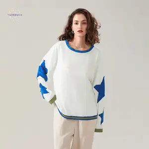 Women's Summer Shirt Star Patch Long Sleeve Crew Neck Casual Tops Streetwear