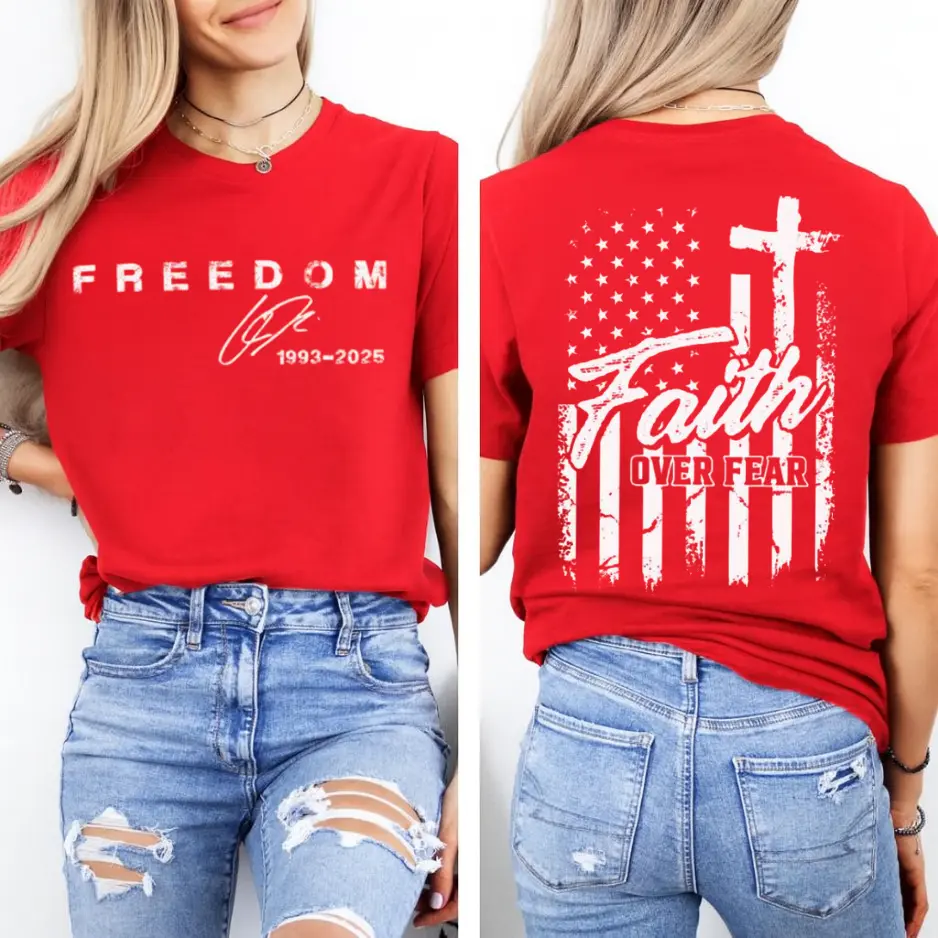 Freedom Signature Faith Over Fear T-Shirt, We Wear Red On October, Freedom American Flag Shirt, Freedom Patriotic Tee, Gift for Men and Women