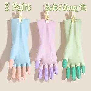 3 Pairs Multicolor Household Cleaning Gloves, Kitchen Dishwashing Gloves, Non-Slip Housework Gloves, Flexible High Elasticity Laundry Gloves