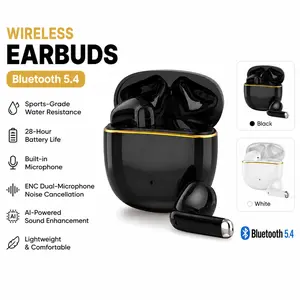 Wireless Bluetooth 5.4 Earbuds with ENC Dual Microphone Noise Cancellation, AI-Powered Audio Boost,  Ultra Light Comfort Earphones for Work Study Calls Trip