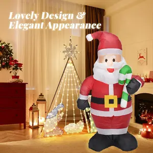 4 FT Christmas Inflatables Santa Outdoor Decorations, Santa Claus with Candy Stick Inflatable with Led Lights Xmas Blow up Yard Decorations for Square Lawn Garden Patio Holiday Party Decor