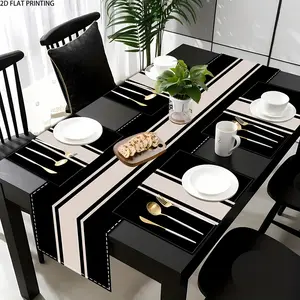 2D flat printing, 1 piece/2 pieces/4 pieces/6 pieces/8 pieces/5 pieces set/7 pieces set, simple classic black table flag, placemat and coasters, vertical stripe pattern design, suitable for home kitchen and restaurant decoration, holiday party decoration