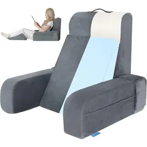 Reading Pillow, 10 in 1 Back Pillow for Bed Sitting up with Detachable Arms Rest, Back Rest with Gel, for Reading/Gaming/Working in Bed or Couch 19", Gray
