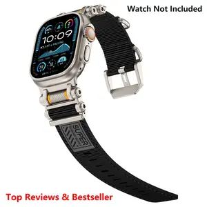 Rugged Nylon Sport Band for Apple Watch Ultra 2/Ultra – Military-Grade Durable & Sweatproof with Stainless Steel Connector – Fits Series 10-3/SE (42mm/44mm/45mm/46mm/49mm) -Black Smart Watch Straps (Watch Not Included)