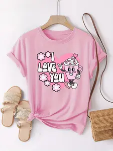Summer Fashion Women's T-Shirt Original Design Sweetheart Milkshake Floral Love Women's Casual Soft Round Neck Short Sleeve Top