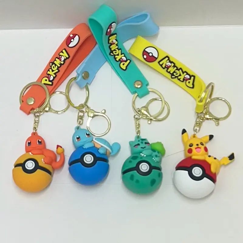 Pokemon Starters Keychains Set - Charmander - Squirtle - Bulbasaur - Pikachu - Season 1 - Gen 1 - Starting Season