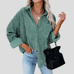 JEKAOYI Womens Corduroy Button Down Shirt Casual Oversized Boyfriend Jackets Long Sleeve Blouses Fall Tops SpringStatements