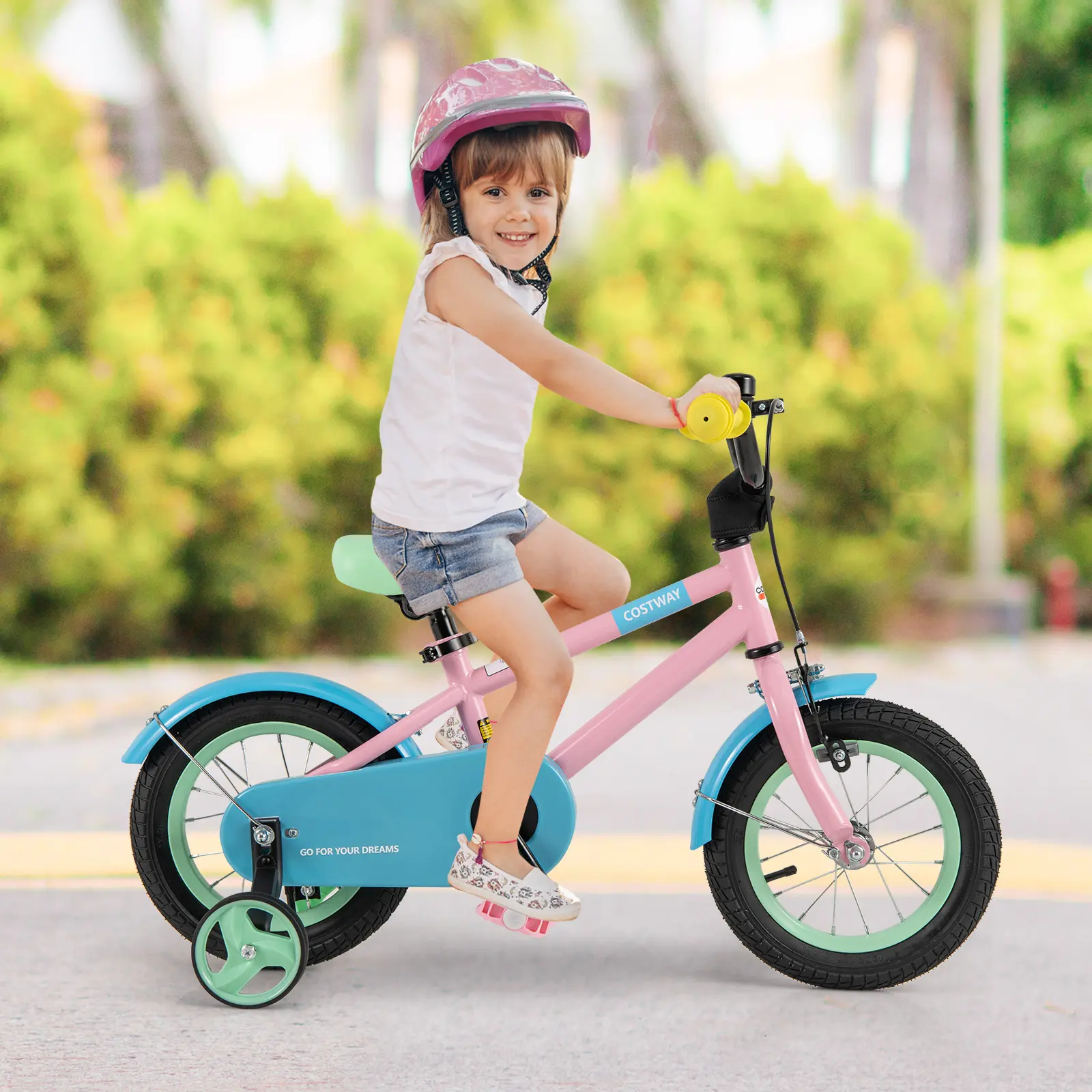 COSTWAY - Kids Bike with Adjustable Handlebar and Saddle Pink-12 Inches COSTWAY - Kids Bike with Adjustable Handlebar and Saddle Pink-12 Inches
