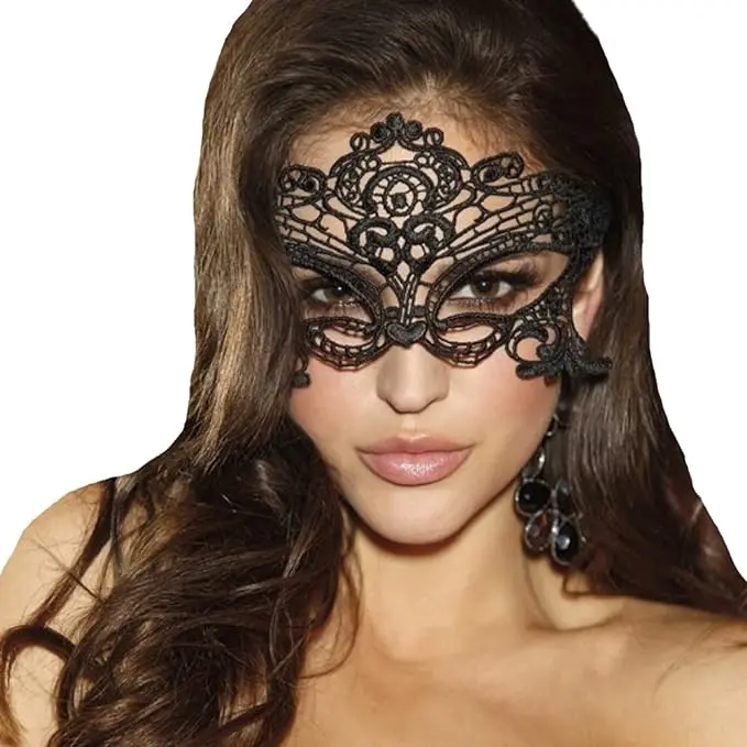 Luxury Lace Adult Eye Mask - Glitter Beads, Adjustable Ribbon Straps, Comfortable Cotton, Mask Design, Elegant Masquerade Ball Costume Party Accessory