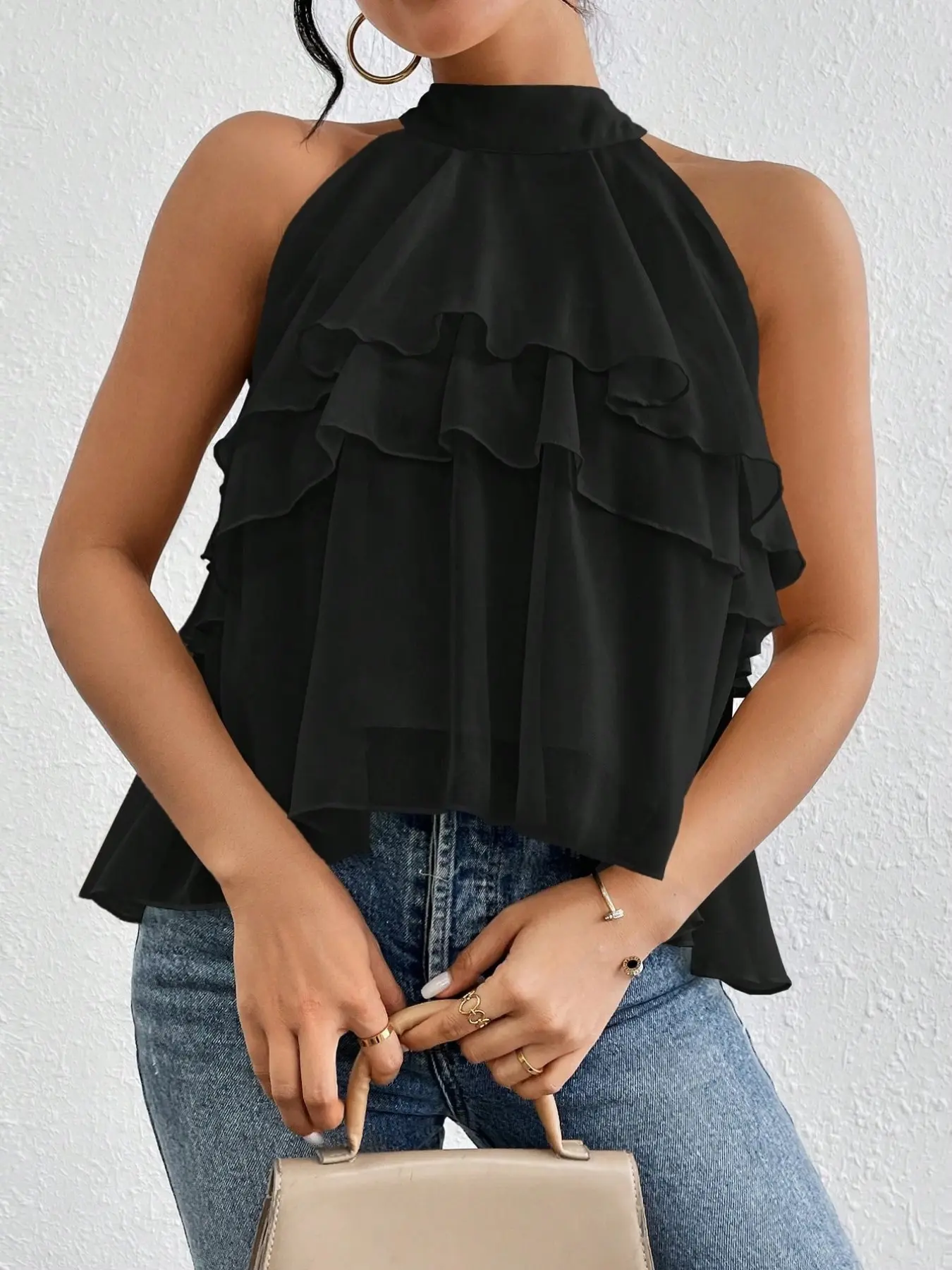Summer Essential Layered Ruffle Top, Slimming, Ethereal and Chic Design, Elegant Chic Sleeveless, Perfect for Warm Weather, Stylish and Comfortable Clothing