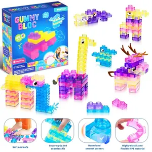 40pcs Soft Gel Jell-O Blocks Toy Set, Multicolor Stackable Building Toys, Fun Early Learning Stem Creative Playset, Colorful Puzzle Pieces