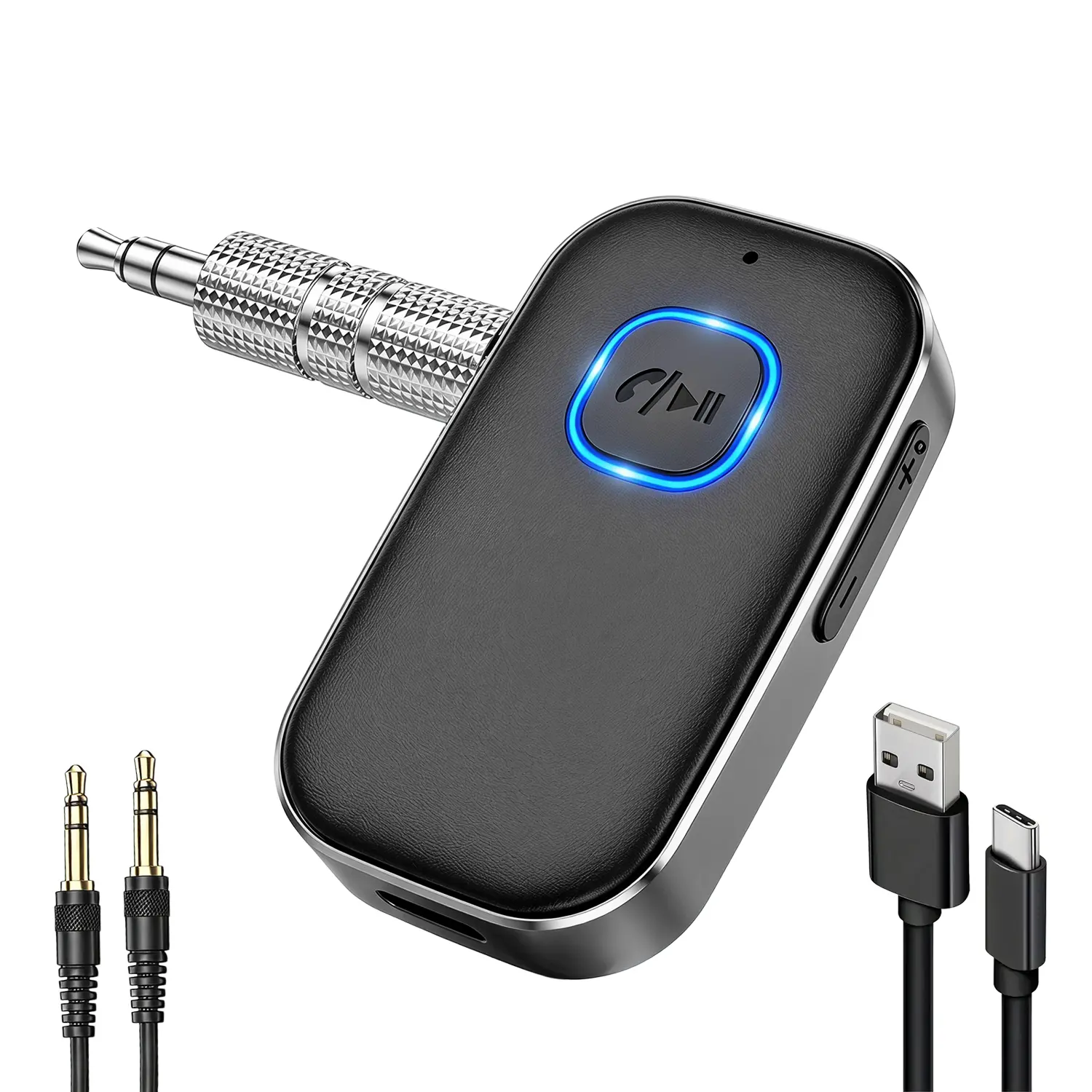 Bluetooth Receiver for Car, Noise Cancelling 3.5mm AUX Bluetooth Car Adapter, Wireless Audio Receiver for Home Stereo/Wired Headphones, Hands-Free Call & Battery Life